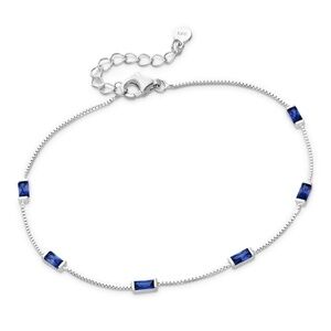 Sterling Silver Baguette Station Bracelet In Sapphire
